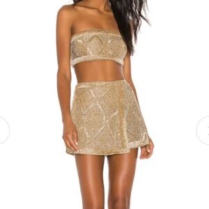 X BY NBD Beaded Dre Top and Skort in Gold (2 Piece Set)